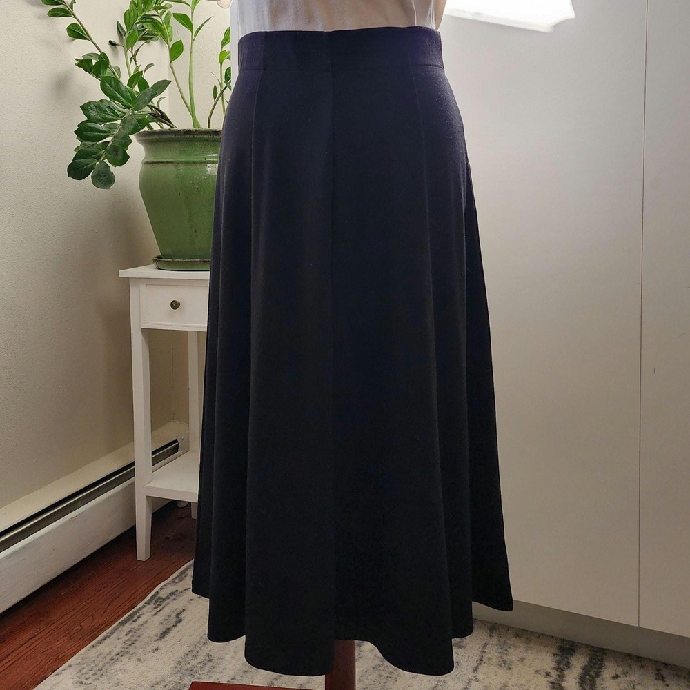 XL Black Midi Elastic Waist Lands End Skirt, Black Skirt, Size 12